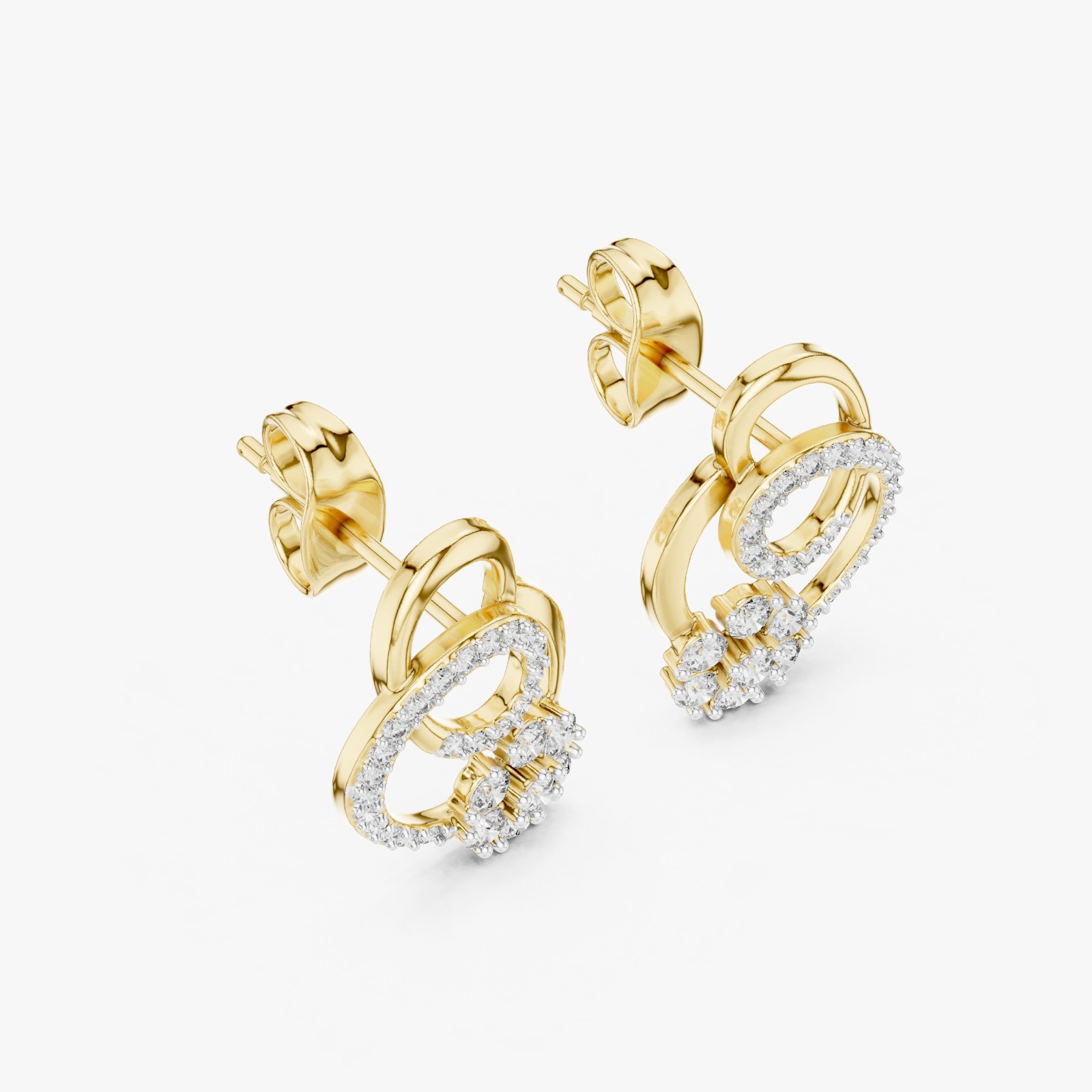 Elegant Floral Loop Diamond Stud Earrings GOLD Gresha Jewels